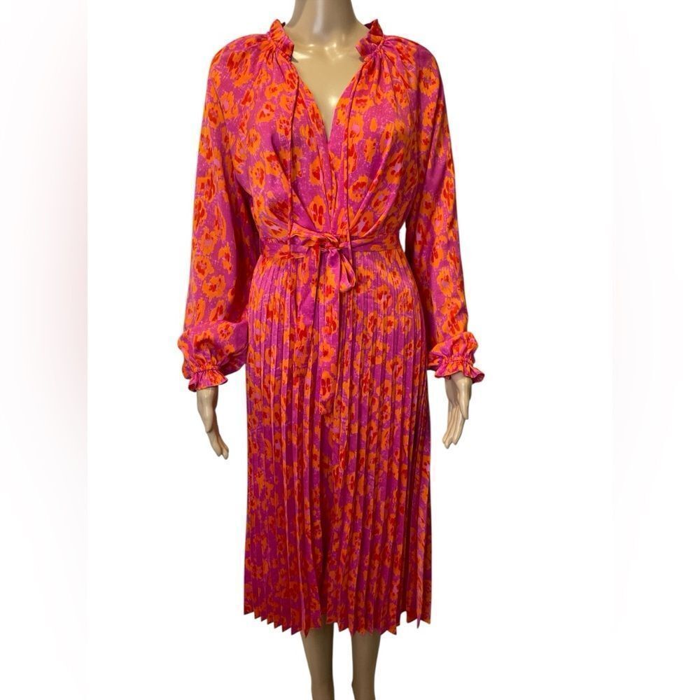Scoop Women’s Long Sleeve Split Neck Pleated Midi Dress Size XS (0-2)